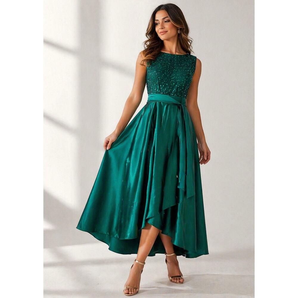 Shelby Nites Formal Emerald Green Long Evening Gown Women’s Size 8 Sequins Prom